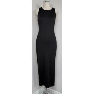 WHBM FORME Rib Bodycon Midi Dress Black Sleeveless Racerback Minimalist Size S